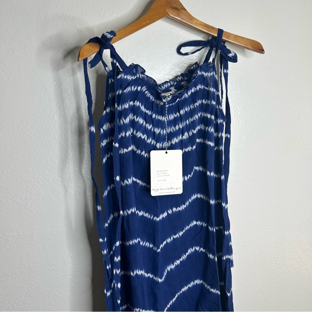 NWT Ex - Voto 100% Cotton Iris Loose Fit Tie Strap Sundress in Blue Tie Dye M/L